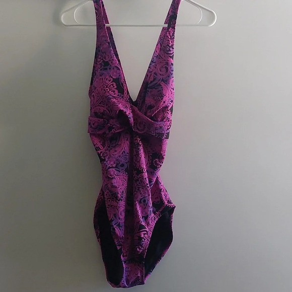 Speedo 90s Y2K One piece Purple pink swimsuit size 14 Beach Resortwear Vaca - Picture 1 of 5
